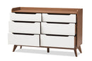 Laken White and Walnut Wood 6-Drawer Storage Dresser Baxton