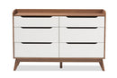Laken White and Walnut Wood 6-Drawer Storage Dresser Baxton
