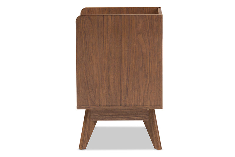 Laken Mid-Century Modern White and Walnut Wood 3-Drawer Storage Nightstand