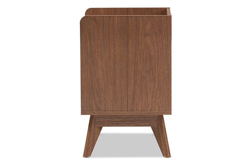 Laken White and Walnut Wood 3-Drawer Storage Nightstand Baxton