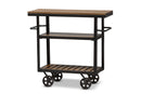 Darrin Style Antique Black Textured Metal Distressed Wood Mobile Serving Cart Baxton