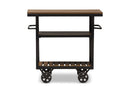 Darrin Style Antique Black Textured Metal Distressed Wood Mobile Serving Cart Baxton