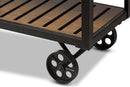Darrin Style Antique Black Textured Metal Distressed Wood Mobile Serving Cart Baxton