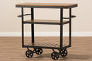 Darrin Style Antique Black Textured Metal Distressed Wood Mobile Serving Cart Baxton