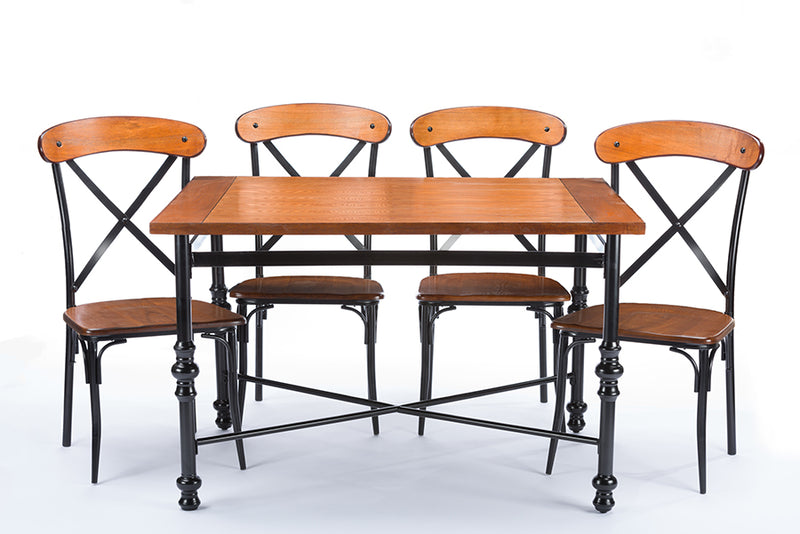 Hosea Light Brown Wood & Metal 5-Piece Dining Set