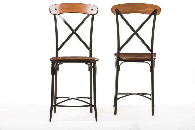 Hosea Light Brown Wood & Metal Bar Stool (Set of 2)