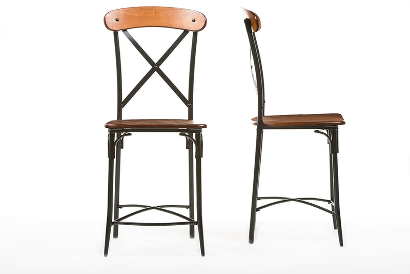 Hosea Light Brown Wood & Metal Bar Stool (Set of 2)