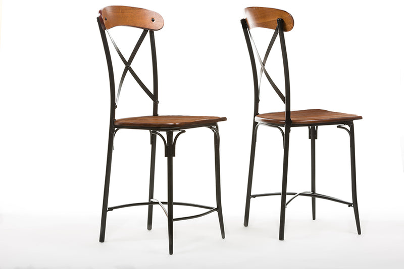 Hosea Light Brown Wood & Metal Bar Stool (Set of 2)