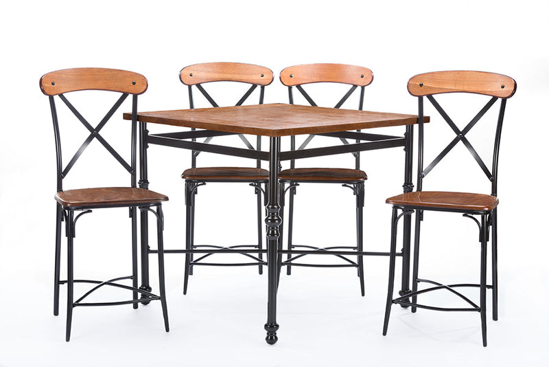 Hosea Light Brown Wood & Metal 5-Piece Pub Set Baxton