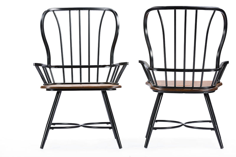 Emma "Dark-Walnut" Wood and Black Metal Industrial Dining Arm Chair (Set of 2) Baxton