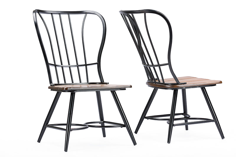 Emma "Dark-Walnut" Wood and Black Metal Vintage Industrial Dining Chair (Set of 2)