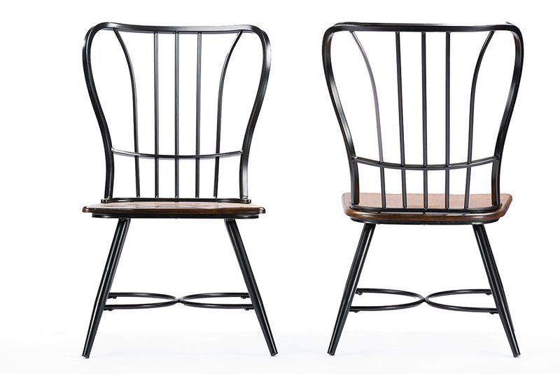 Emma "Dark-Walnut" Wood and Black Metal Industrial Dining Chair (Set of 2) Baxton