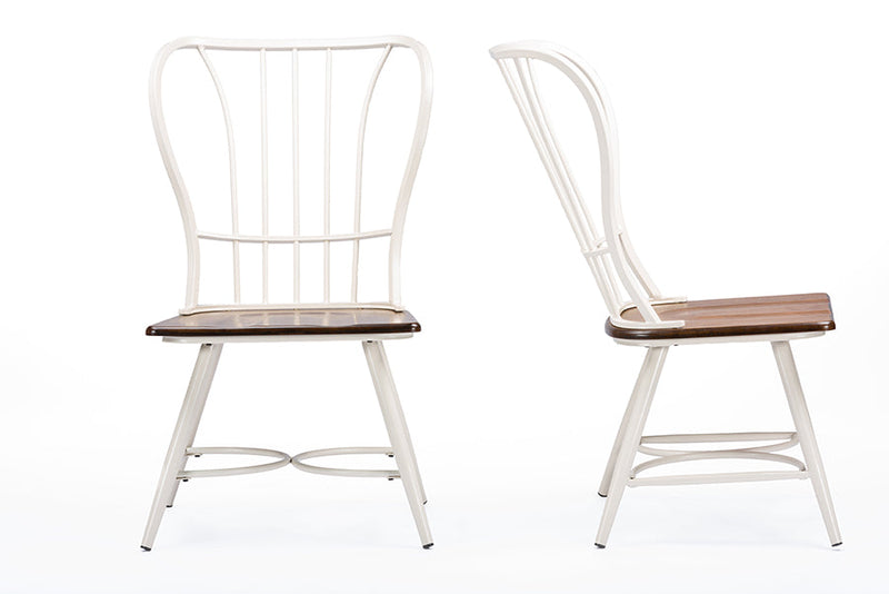 Emma "Dark-Walnut" Wood and White Metal Industrial Dining Chair (Set of 2) Baxton
