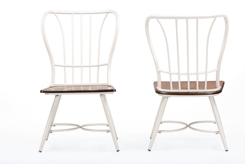 Emma "Dark-Walnut" Wood and White Metal Industrial Dining Chair (Set of 2) Baxton
