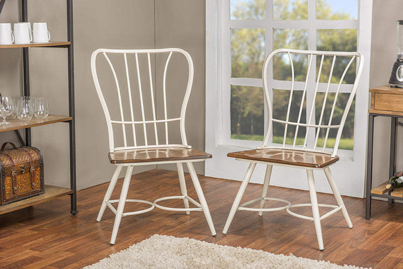 Emma "Dark-Walnut" Wood and White Metal Vintage Industrial Dining Chair (Set of 2)