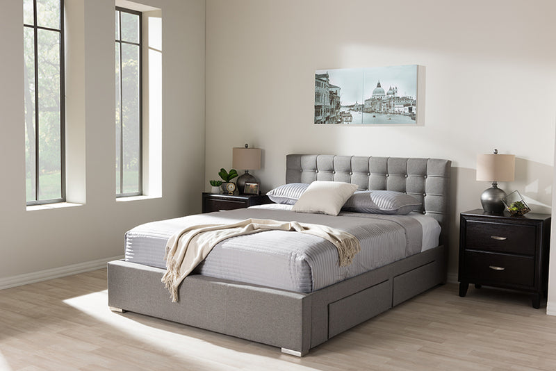 Pearson Modern and Contemporary King Size Gray Fabric 4-drawer Storage Platform Bed 
