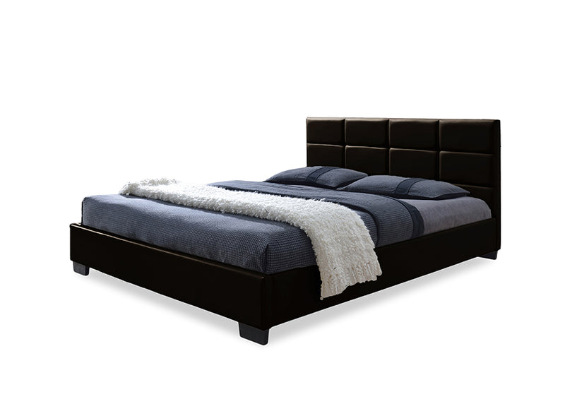 Tahir Modern and Contemporary Dark Brown Faux Leather Padded Platform Base Queen Size Bed