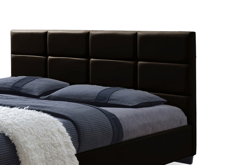 Tahir Modern and Contemporary Dark Brown Faux Leather Padded Platform Base Queen Size Bed