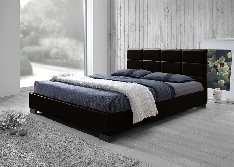 Tahir Modern and Contemporary Dark Brown Faux Leather Padded Platform Base Queen Size Bed