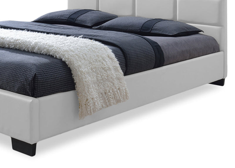 Tahir White Faux Leather Padded Platform Base Queen Size Bed Baxton