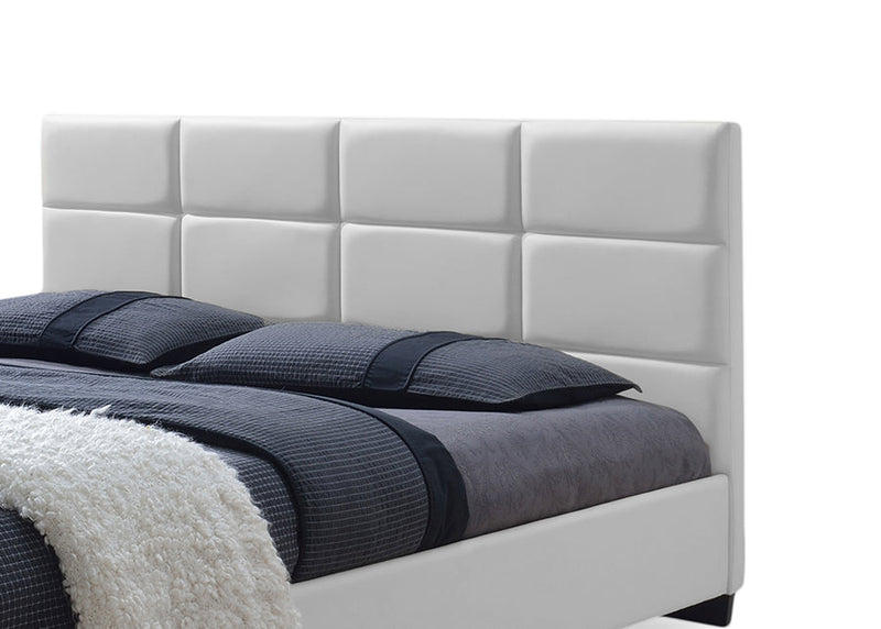 Tahir White Faux Leather Padded Platform Base Queen Size Bed Baxton
