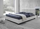 Tahir White Faux Leather Padded Platform Base Queen Size Bed Baxton