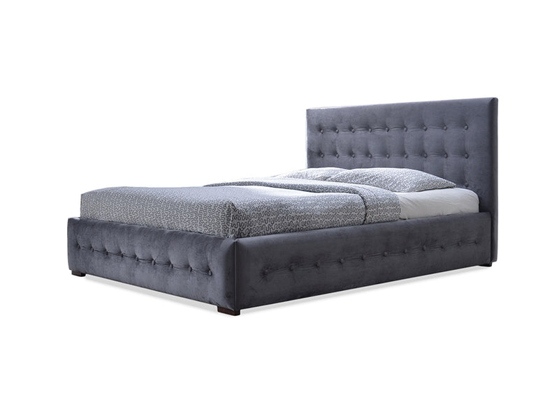 Elvina Modern and Contemporary Gray Velvet Button-tufted Queen Platform Bed