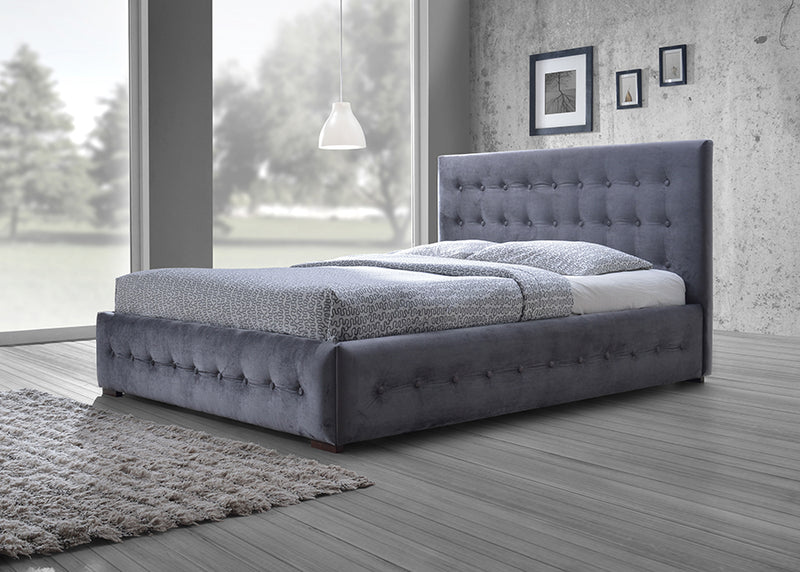 Elvina Modern and Contemporary Gray Velvet Button-tufted Queen Platform Bed