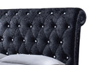 Jenn Black Velvet Upholstered Faux Crystal-Buttoned Sleigh King Platform Bed Baxton