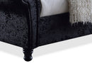 Jenn Black Velvet Upholstered Faux Crystal-Buttoned Sleigh King Platform Bed Baxton