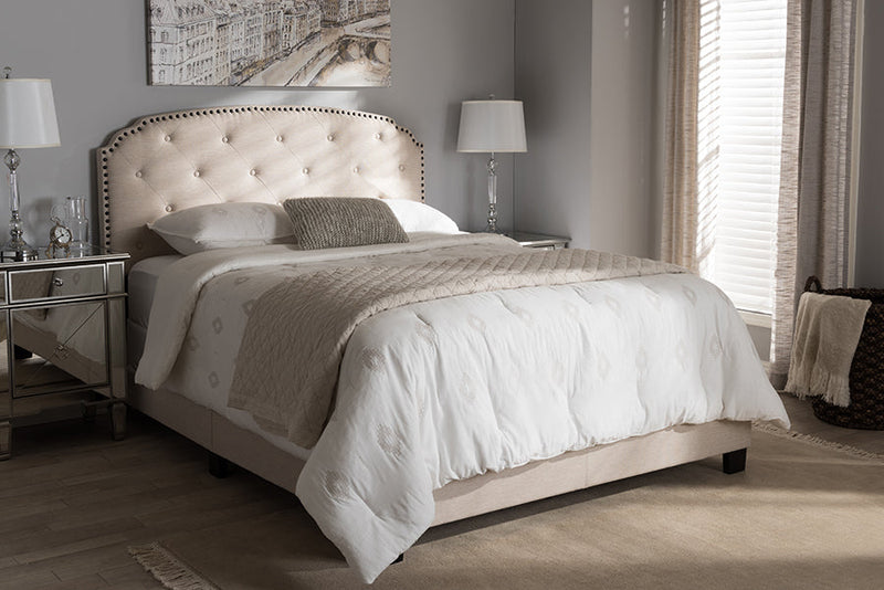 Jayliah Light Beige Fabric Upholstered King Size Bed Baxton