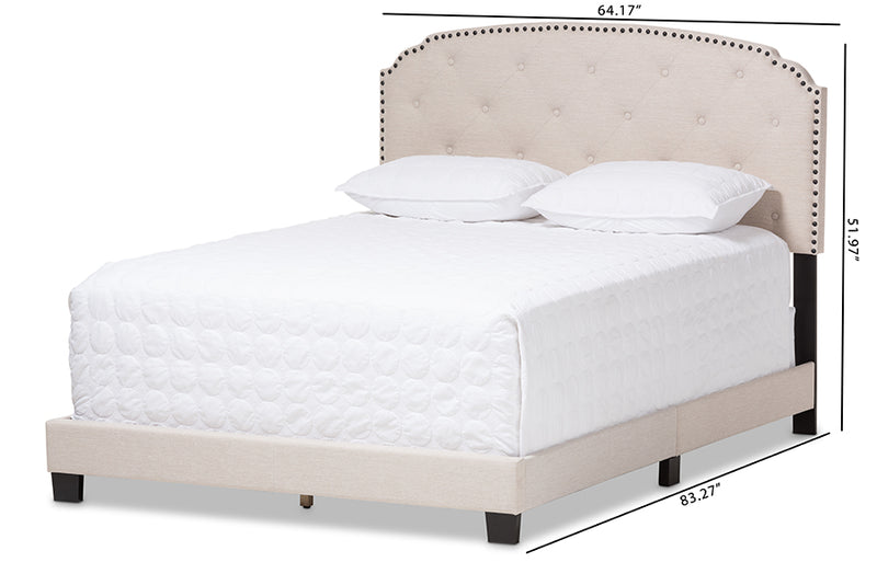 Jayliah Modern and Contemporary Light Beige Fabric Upholstered Queen Size Bed