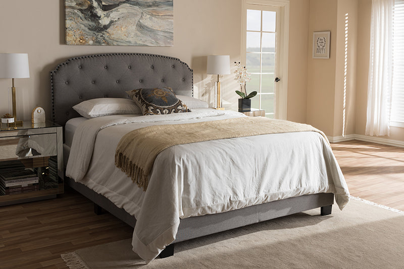 Jayliah Modern and Contemporary Light Gray Fabric Upholstered Queen Size Bed