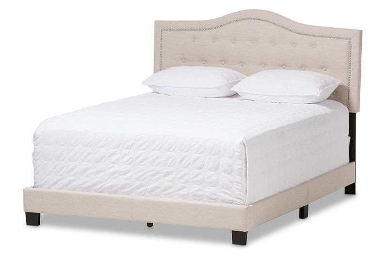 Patricia Light Beige Fabric Upholstered King Size Bed Baxton