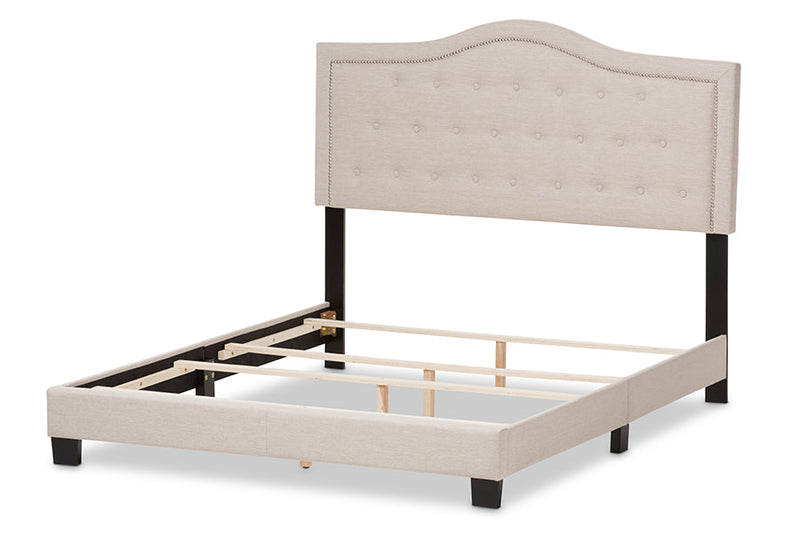 Patricia Light Beige Fabric Upholstered King Size Bed Baxton
