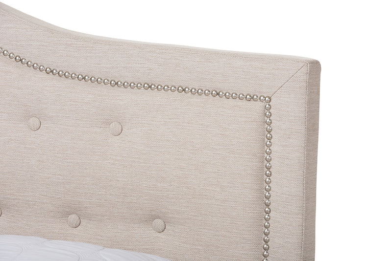 Patricia Light Beige Fabric Upholstered King Size Bed Baxton