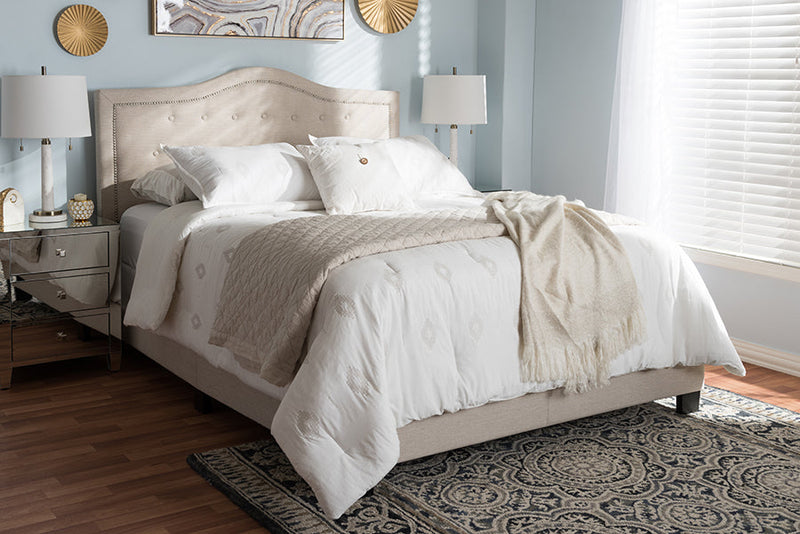 Patricia Light Beige Fabric Upholstered King Size Bed Baxton