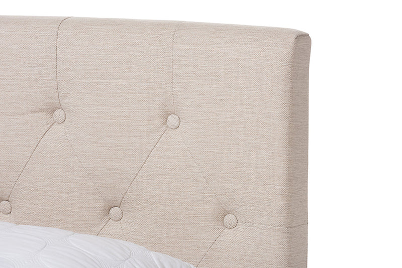 Celeste Light Beige Fabric Upholstered Queen Size Bed Baxton