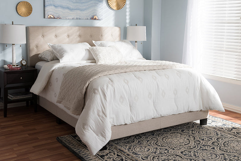 Celeste Light Beige Fabric Upholstered Queen Size Bed Baxton