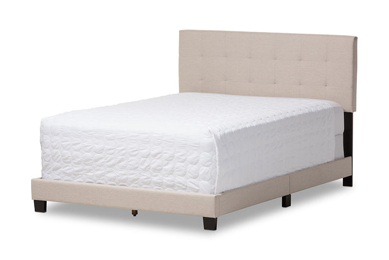 Evania Beige Fabric Upholstered Grid-tufting King Size Bed Baxton