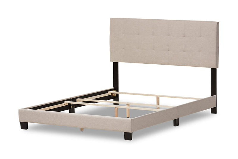 Evania Beige Fabric Upholstered Grid-tufting King Size Bed Baxton