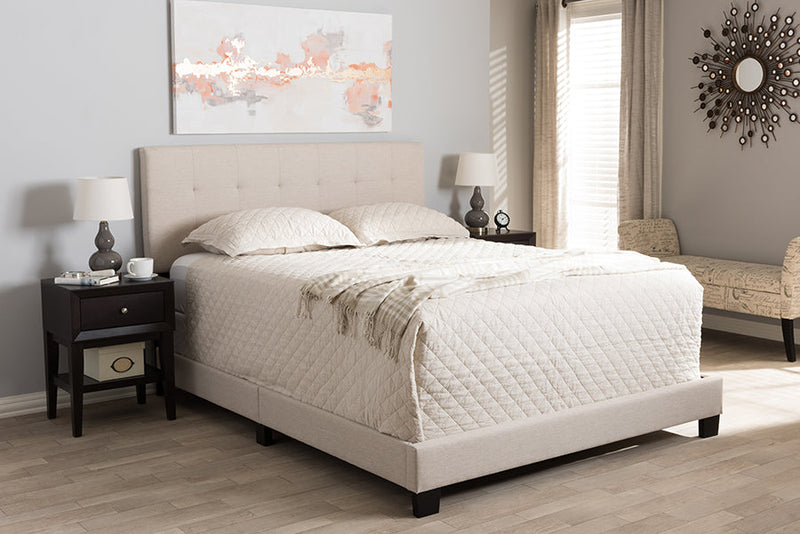 Evania Beige Fabric Upholstered Grid-tufting King Size Bed Baxton