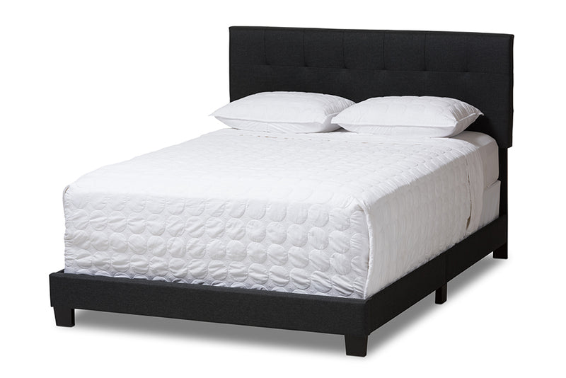 Evania Modern and Contemporary Charcoal Gray Fabric King Size Bed