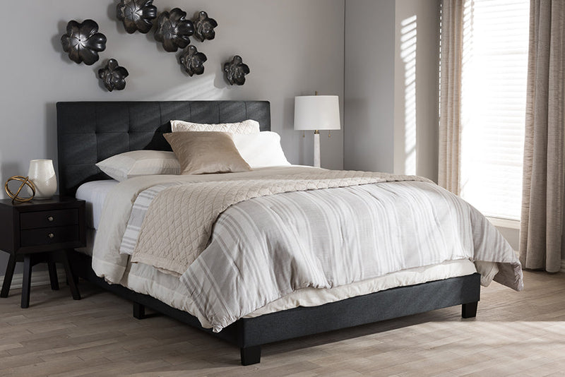 Evania Charcoal Gray Fabric King Size Bed Baxton