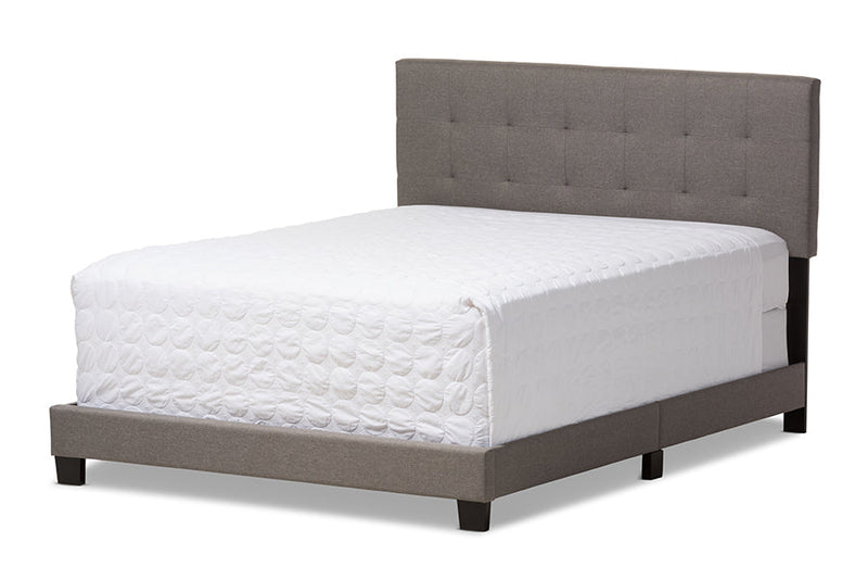 Evania Gray Fabric Upholstered Grid-tufting Queen Size Bed Baxton