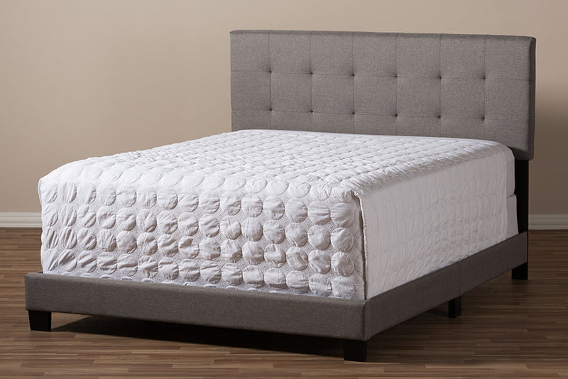 Evania Gray Fabric Upholstered Grid-tufting Queen Size Bed Baxton