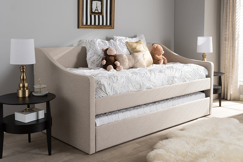 Beagan Modern and Contemporary Beige Fabric Upholstered Daybed w/Guest Trundle Bed