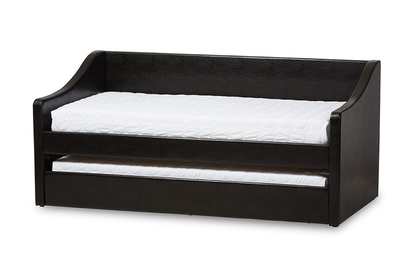 Beagan Modern and Contemporary Black Faux Leather Upholstered Daybed w/Guest Trundle Bed