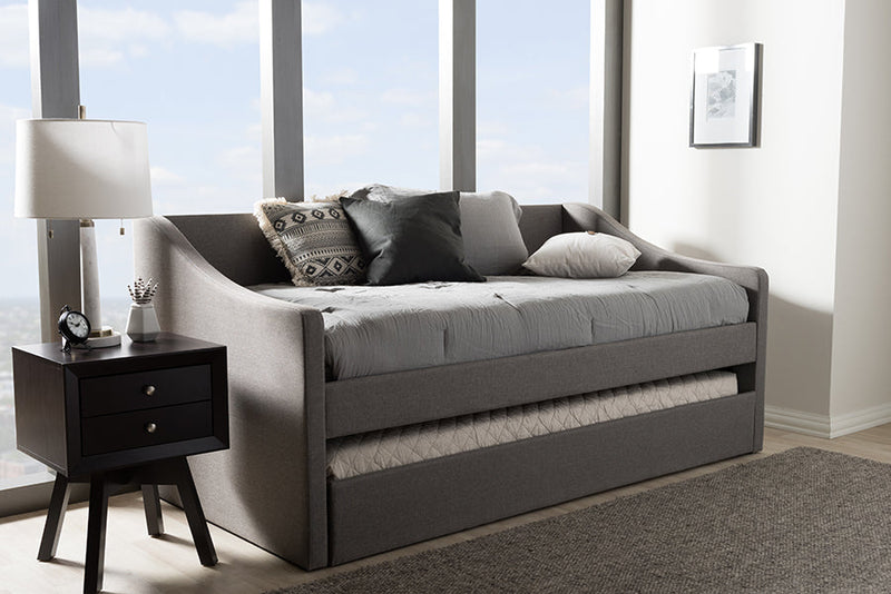 Beagan Gray Fabric Upholstered Daybed w/Guest Trundle Bed Baxton