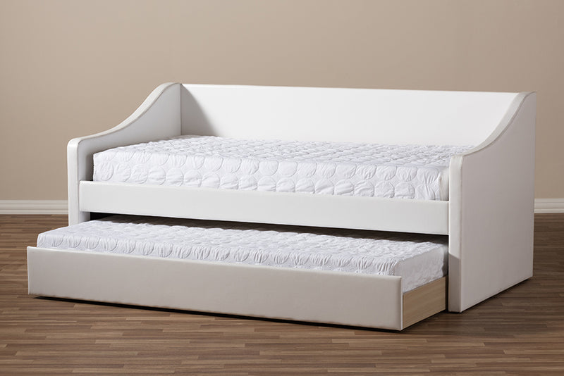 Beagan Modern and Contemporary White Faux Leather Upholstered Daybed w/Guest Trundle Bed